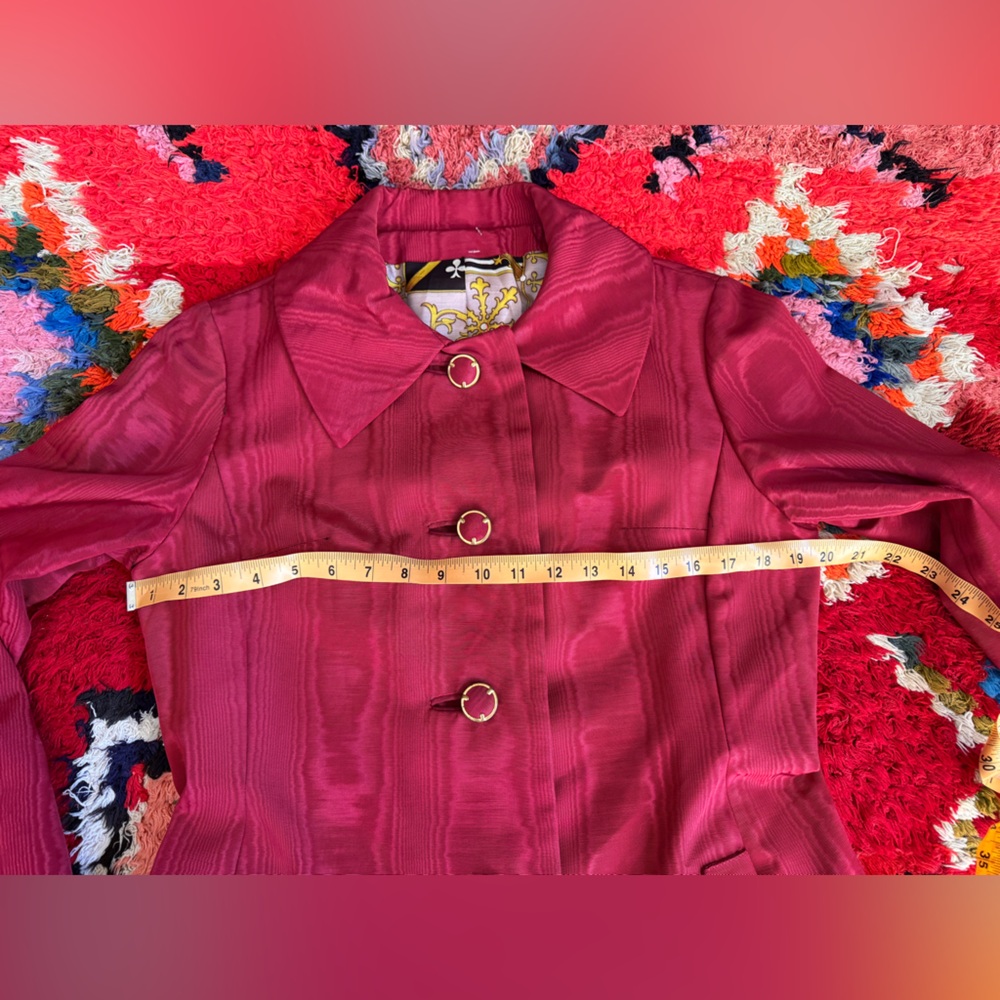 60s Vintage Red Moire Coat Sz M - Picture 8 of 9